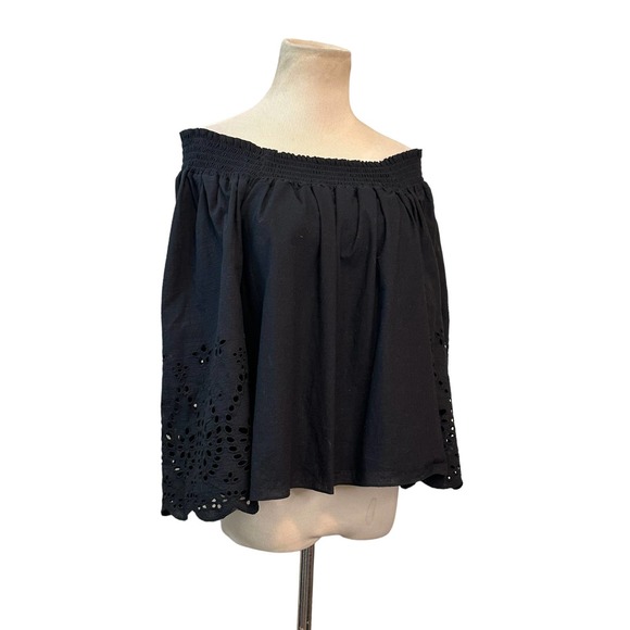 Whimsy + Row black off shoulder 3/4 sleeves boho blouse size Small - Picture 14 of 14